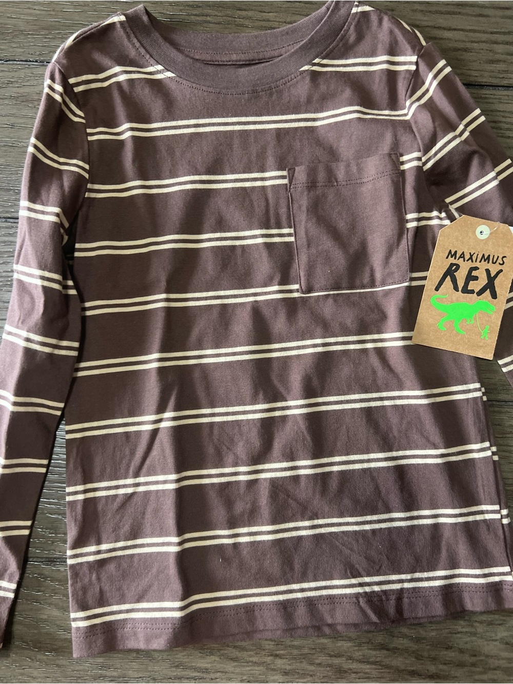 Brown Striped Long-Sleeve Pocket Tee